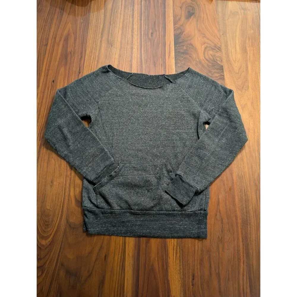 Women's Charcoal Gray Wide Cutoff Neck Fleece Raglan Pullover Sweater Sz Medium